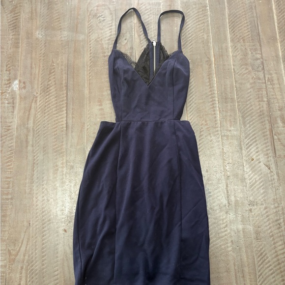 Lush Dresses & Skirts - Lush Navy Blue Backless Dress with Black Lace